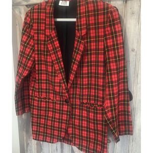 VTG STAR CITY CCC CLOTHING CO Blazer Red Black Yellow Plaid Small